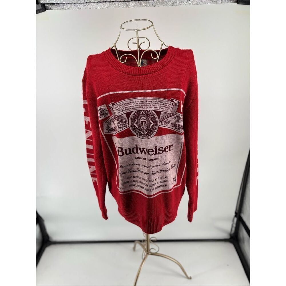 Junk Food Budweiser King of Beers Crewneck Sweater Men's Size Medium Red Acrylic